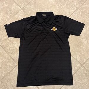 adidas los angeles lakers polo shirt men's S black w/ black stripes embroidered